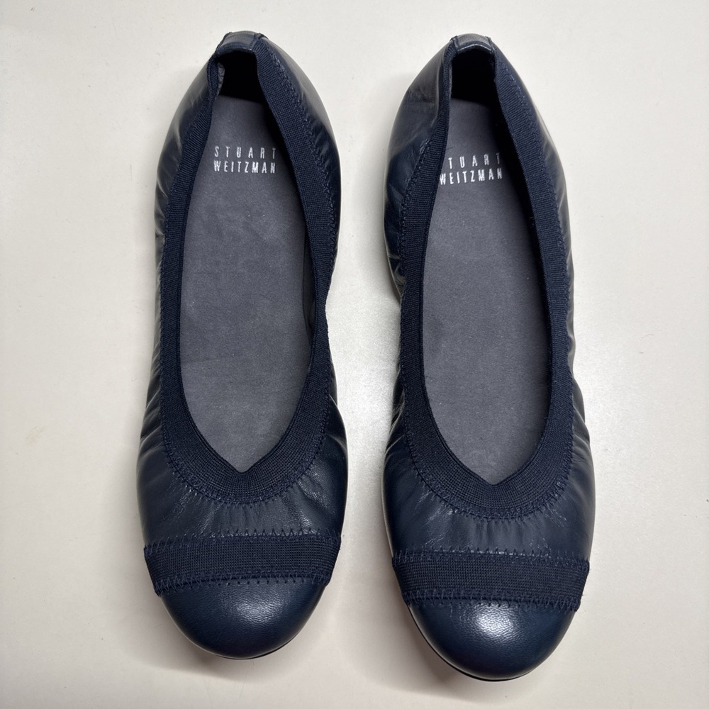 Stuart Weitzman Womens 8 Ballet Flats Blue Leather Shoes Made In Spain EUC
